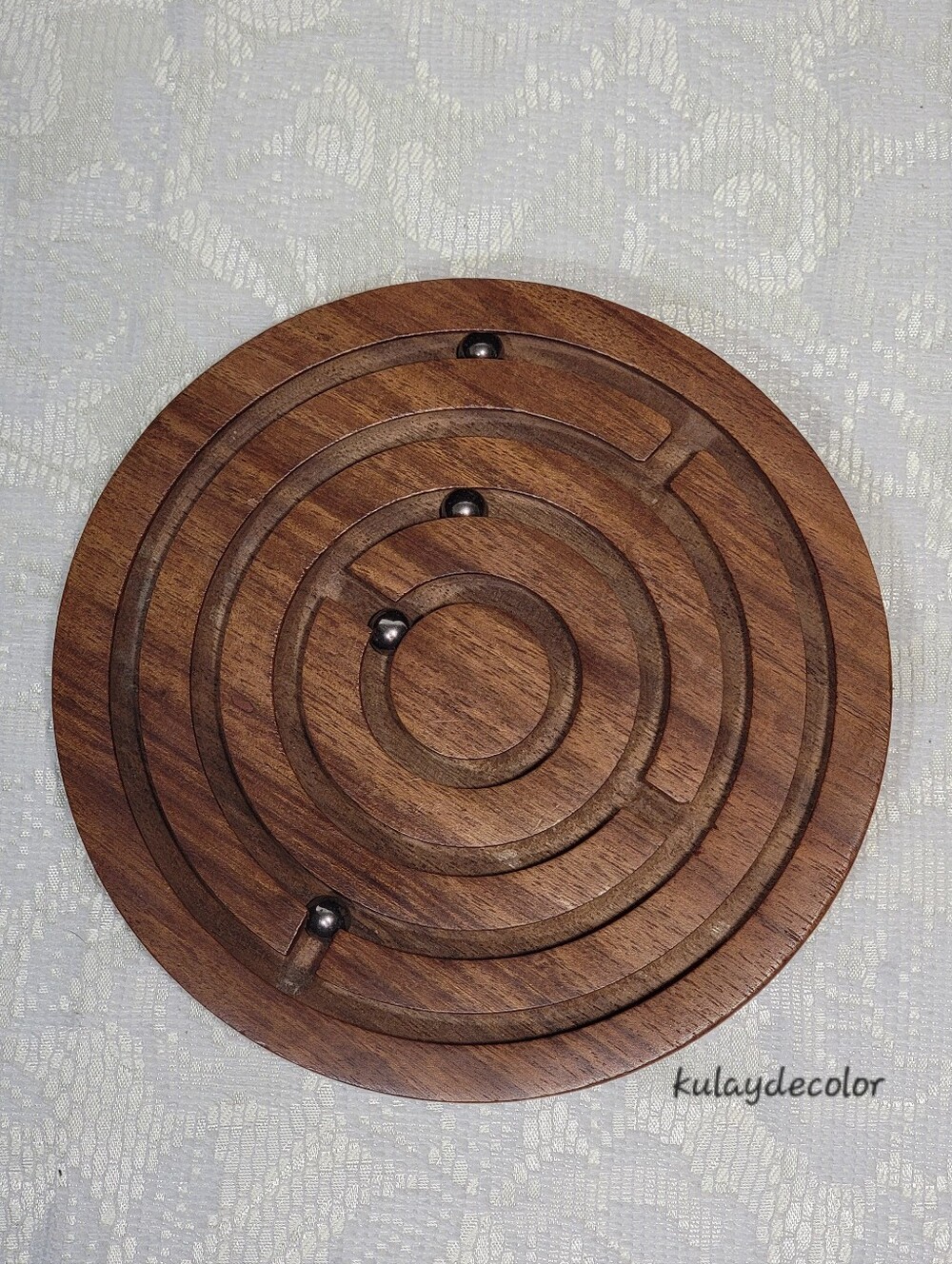 Classic Wooden Circular Labyrinth Maze Puzzle Game Handcrafted Brain Teaser 6"